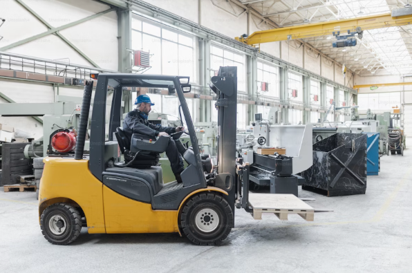 An image of a forklift in a warehouse.